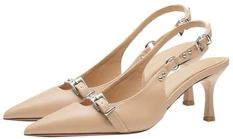 Slingpumps damer läder spets, pumps damer elegant arbete hälskor kattunge klackar högklackade skor slingback klackar spänne kvällsskor bröllop fest spännpumps sommar bröllopsskor
