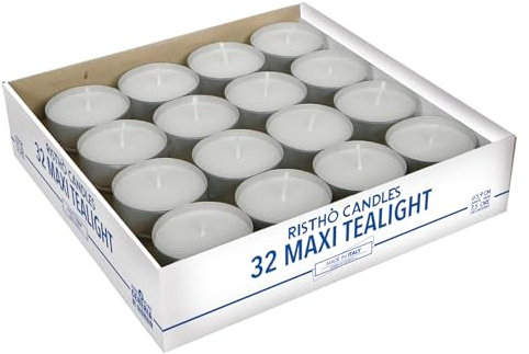 Cereria di Giorgio Risthò Maxi Tealight con Cup, Cera, Bianco, 5.9x5.9x2.3 cm, 32 unità