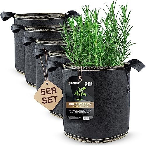 Sac de plantation non-tissé DIYer® - Sac de plantation de pommes de terre, tomates, herbes, fleurs, plantes - L'alternative saine pour balcon, jardin et terrasse 5 GallonenB 5er Pack