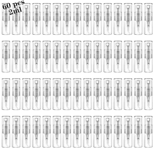 Csdtylh Mini Spray Bottle 2ml, Refillable Glass Spray Bottle, Glass Bottle Atomizer, Perfume Mouthwash Atomizer for Cleaning Refillable Container for Travel, Essential Oils, Perfume 60 Pcs, 2ml