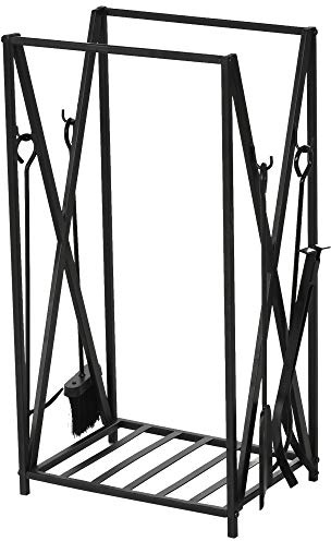 HOMCOM Porte bûches - Range bûches Serviteur de cheminée - Multi Accessoires étagère 46L x 30l x 76H cm Acier Noir