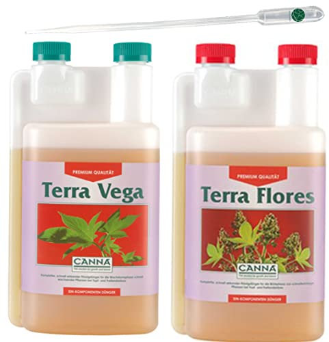 IVORYS-GARDEN Canna Terra Vega Grow + Terra Flores Bloom Engrais 1 l avec pipette
