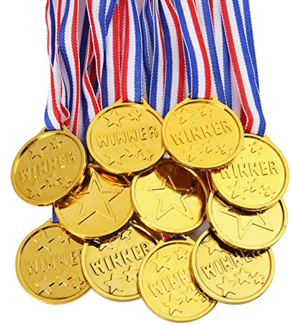 flintronic 12 Stücke Gewinner Medaillen，Kunststoff Medaillen Gold Kinder für Sport, Wettbewerbe Auszeichnungen，Party，Preisen Awards