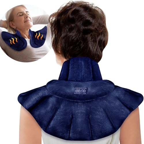 REVIX Coussin chauffant micro‑ondable cou‑épaules, chaleur humide pondéré | Bandeau cou lavande aromathérapie, garnissage pondéré, confort cou, épaules et dos, couleur bleu marine
