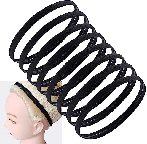 8 Stück – Sport-Stirnbänder, Haarbänder für Männer, Schwarze Sport-Anti-Rutsch-elastische Haarbänder, für Männer und Frauen für Yoga, Fußball, Laufen, Fitness (Schwarz)
