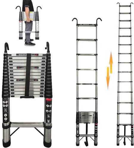 Échelle télescopique pliante de 5 m avec crochet amovible, multifonction, antidérapante, extensible, capacité de charge de 150 kg, pour le jardin et l'intérieur