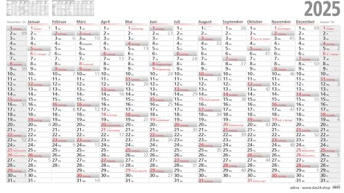 2025 ADINA Plakatkalender 100x70cm 13 Monate gerollt