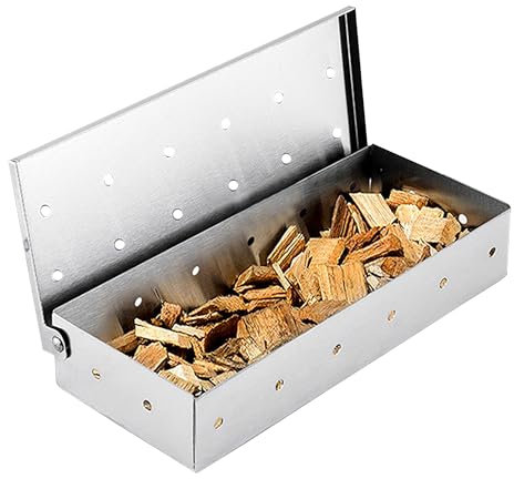 GIONAR Caja de barbacoa ahumadora, caja de ahumador de virutas de madera, caja de barbacoa para ahumar carne, caja de ahumador de barbacoa de gas, caja de ahumado para el hogar, jardín, barbacoa al
