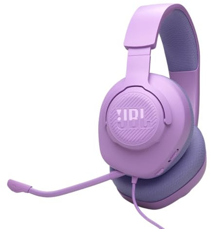 JBL Quantum 100M2 cascos circumaurales para gaming, JBL QuantumSOUND Signature, cable de audio de 3.5 mm, compatibles con múltiples plataformas, micrófono desmontable, función de silencio, violeta