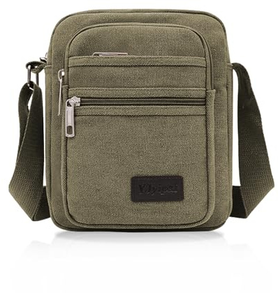 FuninCrea Bolso de Hombro Casual, Bolso Bandolera Pequeño Bolso Bandolera Hombre Bolsillo Múltiple de Lienzo, Bolso de Hombro Pequeño para Hombre con Bandolera para Deporte Viajes Senderismo