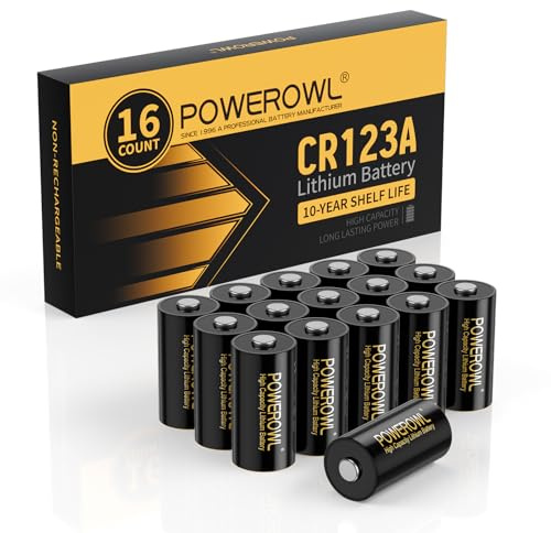 POWEROWL Lot de 16 Piles au Lithium CR123A 3 V - Puissance Durable - 3 V - 123 C123 CR17345