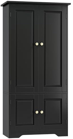 FOREHILL Mehrzweckschrank schwarz Wohnzimmerschrank Küchenschrank Hochschrank mit 4 Türen und Verstellbarer Ablage 58x31,5x123cm