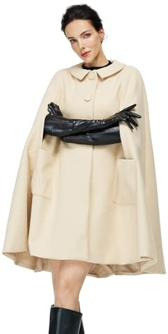 BEAUTELICATE Cape Manteau Court en Laine Mélange Tartan Poncho Chic Vintage Veste de Léopard Chaud pour Femme Soirée Mariage Quotidien de Hiver Automne Noël Halloween Deguisement Beige Clair, XL