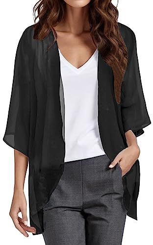 LZPCarra tunn kofta dam svart lätt kofta dam sommar kimono strand kort sommarjacka 3/4 ärm bolerojacka ledig kappa bekväm blus enfärgad topp sommar toppar andningsaktiv jacka