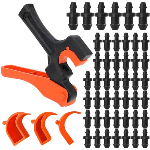 Tropfbewässerungsrohr-Lochstanzer-Set für 16/20/25/32 mm PE-Rohre mit 50 Stück Tropfbewässerung, doppelseitiger Goof Stopfen für 3–5 mm & 4–7 mm Löcher, Bewässerungszubehör