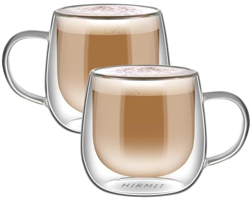 CMXING Lot de 2 verres à latte macchiato à double paroi de 300 ml avec anse en verre borosilicate pour cappuccino, thé, eau gazeuse, lait, boisson froide