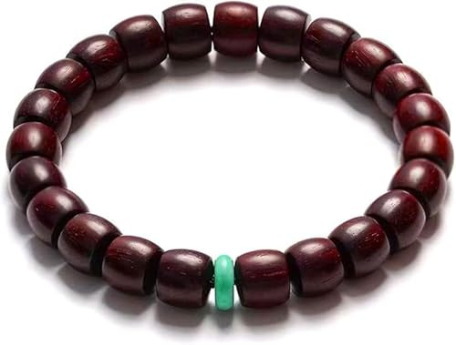 VIVIDOORA Natural Red Sandalwood Beaded Bracelet, 23 Beads Handmade Mala Bracelet with Turquoise, Men Women Wood Bead Bracelet for Meditation, Stress Relief, Prayer, Spiritual Gift