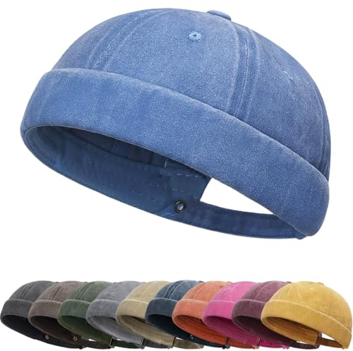 DURINM Uomo Cappelli Docker cap Senza Tesa Beanie Polsino Arrotolato Berretto da Portuale da Uomo Unisex Berretto Docker Regolabile Cuffed Brimless Hat Cowboy Vintage Taglia Unica Cappello