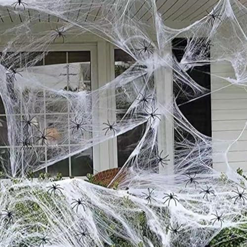 60g Halloween Spider Web Decorations, with 30pcs Fake Spiders, Stretchable Cobwebs for Halloween Decorations