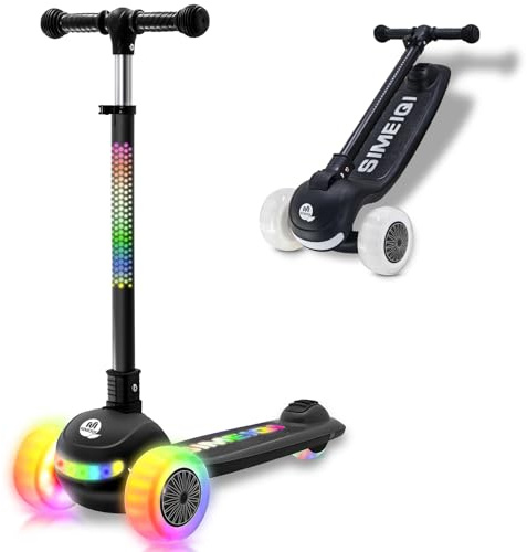 3-Wheels Kids Scooter with LED Light-up Wheels Handlebar & Deck 3 Wheel Folding Scooter for Toddlers Girls Boys Ages 3-12 Lean to Steer, Extra-Wide Wheels, Kick Scooter for Children