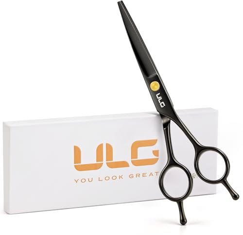ULG Professional Hair Cutting Scissors 16.5 cm Razor Edge Shears Ultra Sharp Japanese Stainless Steel Symmetrical Scissors for Women, Men, Kids, Gloss Paint Finish, Black