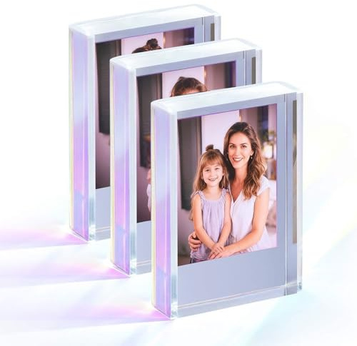 Bcuuozeeing Lot de 3 cadres photo en acrylique pour Instax Mini photos de 2 x 8 cm - Cadre photo irisé - Transparent - Pour bureau, école, décoration de famille