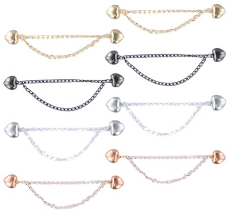 8 Pack Magnetic Clothing Clips with Chain, Metal Magnetic Clothing Clips, Multi-Function Pinless Magnet Button Pins for Scarves, T-Shirts, Trousers, 4 Colors (Gold, Silver, Gunmetal, Rose Gold)