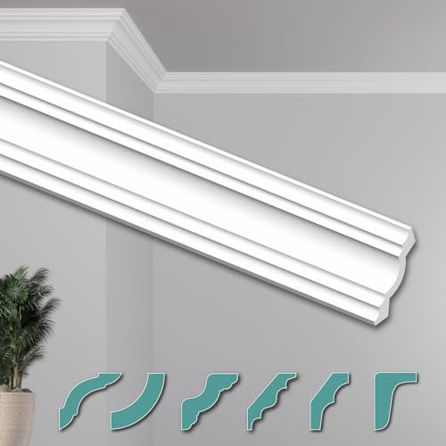 HEXIMO Corniches de Plafond Modernes en Polystyrène XPS Blanc, 2 Mètres Moulures en Polystyrène Moulures Décoratives Angles (20 mètres ZG32)