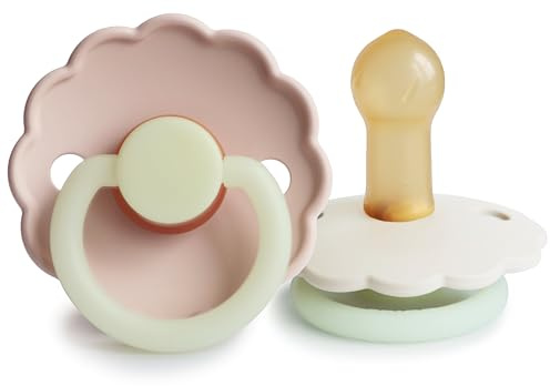 FRIGG Daisy Night Natural Rubber Baby Pacifier | Made in Denmark | BPA-Free (Blush/Cream, 6-18 Months) 2-Pack