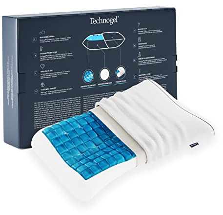 Technogel Nueva Generación Original Anatomic Curve Almohada ortopédica de Apoyo Cervical antibacteriana, Almohada de Gel HWS para Dormir de Lado y Espalda, Incluye Funda de Almohada 66 x 40 x 07 cm