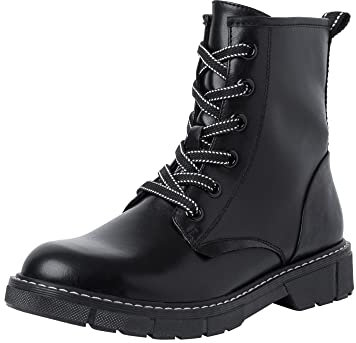 MARCO TOZZI Damen Stiefeletten zum Schnüren aus Kunstleder Flach, Schwarz (Black/White), 37