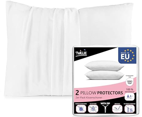 Twillie Set di 2 Copricuscini Impermeabili - Per Cuscini 50 x 50 - Certificato Oeko Tex® - Made in Europe - Copriguanciale in Jersey Microtraspirante - Ultra sottile e Ultra Morbido – Chiusura a Zip