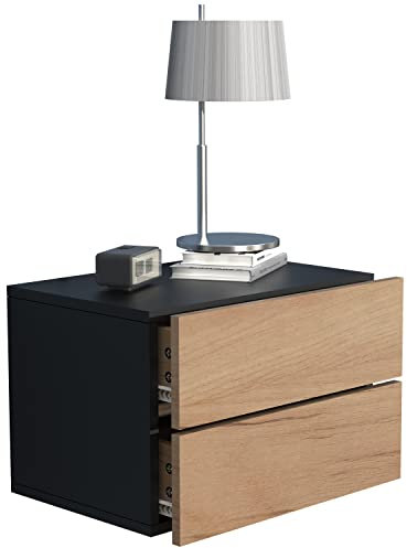 VCM Nachtschrank | Wandschublade | Wandboard | Nachttisch | Maße ca H. 30 x B. 45 x T. 32 cm - Usal L 45 cm Schwarz/Honig-Eiche