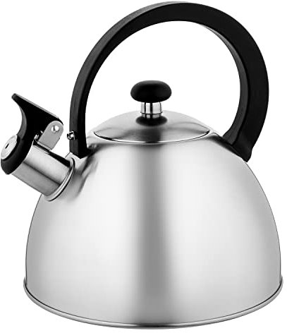 FLORINA Hervidor de Agua (2,5 l) | Hervidor de Té de Acero Inoxidable BRILLO | Hervidor de Agua a Prueba de Arañazos | Estufa de Inducción, Gas, Eléctrica | Color: Plata