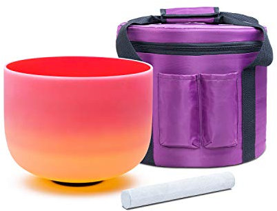 KVKA 25cm Klangschalen, 432Hz C note 10 inch Rot-Orange Chakra Sound Healing Klangschale für Meditation Stressabbau Entspannung mit Tragetasche