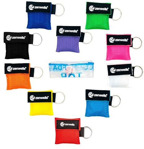Beatmungsmaske Schlüsselanhänger 10 Stück (bunt) - CPR Maske Face Shield - Erste Hilfe Beatmungsmasken für Erwachsene und Kinder - Perfekter Schutz für den Notfall