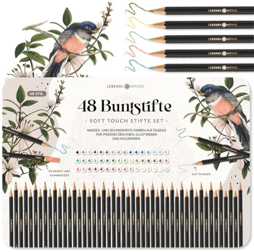 LEBENSKOMPASS® Buntstifte Set – Buntstifte für Erwachsene (48 Malstifte) – Hochwertige Holzstifte für Malbuch, Mandalas & Kunstprojekte – Nachhaltige Farbstifte mit intensiven Farben