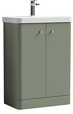 Balterley Vanity Unit with Basin Floor Standing, Soft Close 2 Door with Handles & Thin Edge Sink, Bathroom Vanity Units with Basin, Bathroom Sink Storage Cabinet - 605 x 355 x 863mm (Green)
