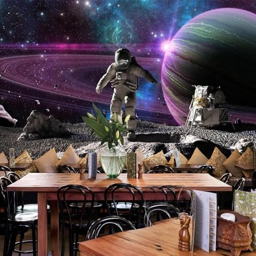 MIXUEXUNLU Cartoon Mural Wallpaper 3D Space Universe Galaxy Astronaut Wall Painting Children's Bedroom Background Decorative Wallpaper