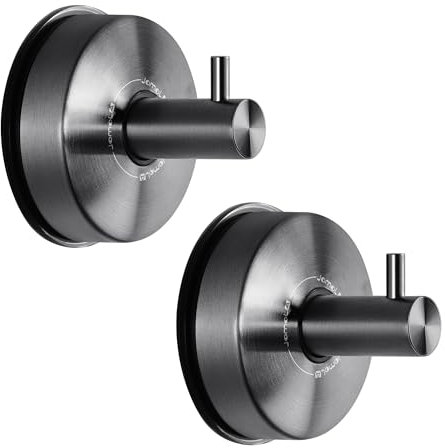 JOMOLA Gancho Ventosa para Toalla Toallero Con Ventosa Para Baño Cocina Colgador De Pared Sin Taladro Gancho De Pared Con Percha Accesorios De Baño Inoxidable, Negro Cepillado 2 Piezas