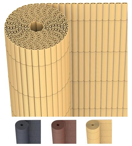 JORON PVC Sichtschutzmatte 100x500cm – Balkon Sichtschutz & Garten Sichtschutzzaun | Wetterfester Zaun Sichtschutz mit Kabelbindern, verstärkt & wasserdicht, Bambus