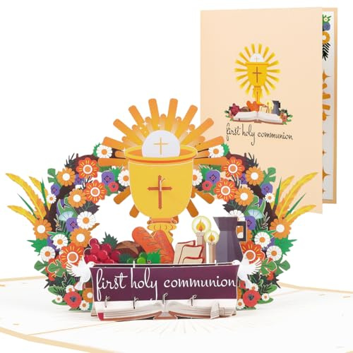 CNLITIHEKA First Holy Communion Card, Religious Communion Pop Up Card, for Girls and Boys, Spiritual, Baptism, Holy Communion, Includes Envelope. ﻿