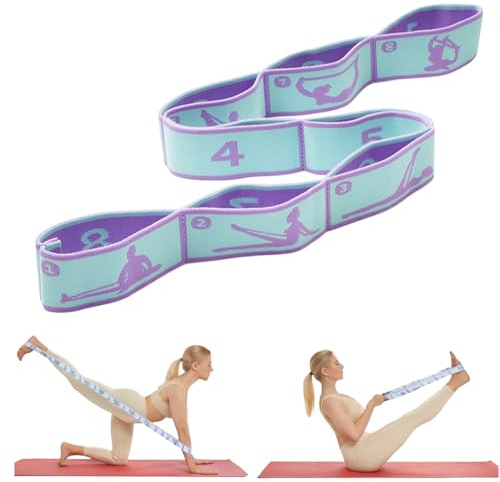 Correas para Yoga, Correa de Estiramiento de Piernas con 9 Bucles, cintas elasticas musculacion, Bandas Elásticas de Resistencia, Cinta de Yoga Estiramiento para Fitness, Pilates y Gimnasia