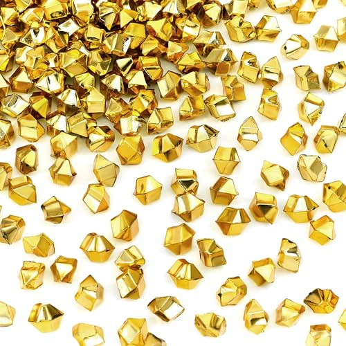 MAIBAOTA 500 PCS Gold Fake Ice Cubes 11x14 mm Vase Fillers | Acrylic Crushed Ice Rocks Plastic Diamonds Gems Decorative Stones for Wedding Party Table Decorations and DIY Crafting