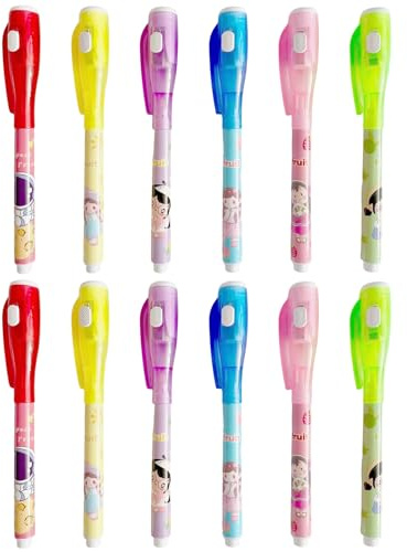 Uanqfegy Stylo à encre invisible avec lumière UV, 12 marqueurs disparaissants de 5 pouces pour cadeaux de fête d'espionnage pour enfants
