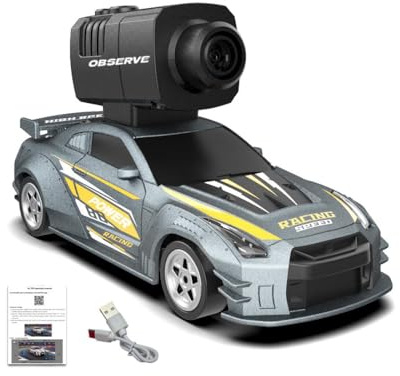 ExPrismarx Auto de deriva a control remoto, mini auto a control remoto 4WD de alta velocidad con cámara integrada, estabilización giroscópica y luces LED, regalos creativos de vehículos RC a escala