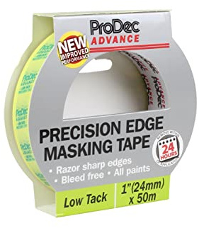 ProDec Advance 24mm (1 inch) x 50m Low Tack Precision Edge Multi Surface Painters Masking Tape for Razor Sharp Lines with No Paint Bleed For Indoor Painting and Decorating Compatible with All Paints