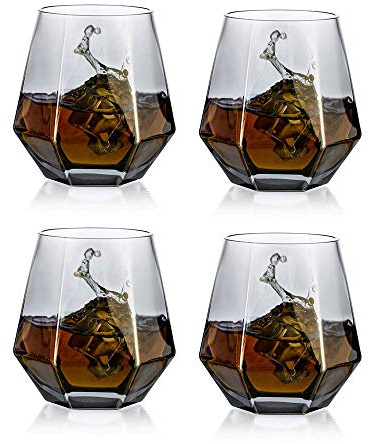 Diamond Whisky Glasses 4er-Set Gekipptes Scotchglas 300 Ml Whiskyglas Moderner Look Für Männer Frauen, Papa, Ehemann, Freunde, Glaswaren Für Bourbon/Rum/Bar Tumbler