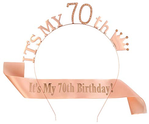 BN Fascia per Corona di Compleanno, Compleanno Fascia, per bomboniera Regalo di Compleanno, Accessori per Decorazioni di Compleanno, con Cintura di Compleanno, per Donne, 70 Anni