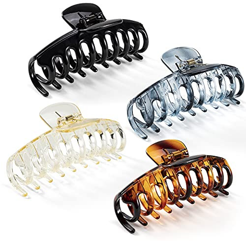 4 Stück Haarklammern für Frauen und Mädchen Dickes Haar Groß 4,3'', Hell Französisches Rutschfeste Haarspangen Starker Halt Krallengriffe Haarstyling-Accessoires